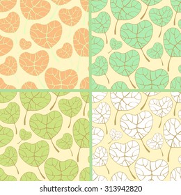 Set of fall seamless patterns. Autumn leaves. Delicate pastel colors.