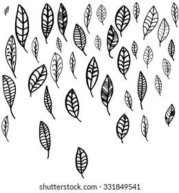 Set of fallen leaves. Autumn pattern. Sketched leaves.