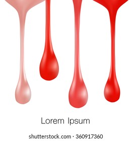 Set of falling drops in red colors. Vector illustration