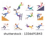Set of falling man isolated. Falling from chair accident, falling down stairs, slipping, stumbling falling man vector illustration.