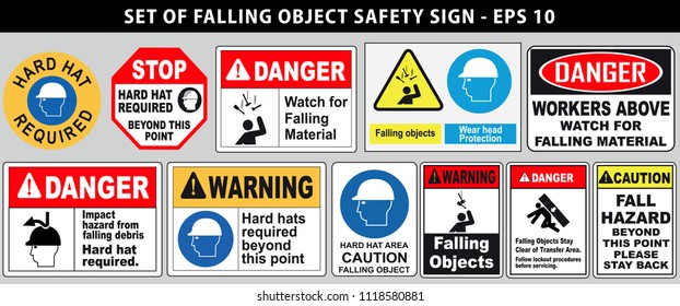 Set Of Falling Object Hazard Or Hard Hat Safety Sign. Eps Vector