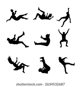 set of falling people silhouettes. vector silhouettes of people falling from a great height.
