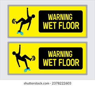 Set of falling person silhouette pictogram. Caution wet floor sign. Vector illustration. Isolated on gray background
