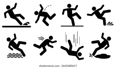 set falling person silhouette pictogram