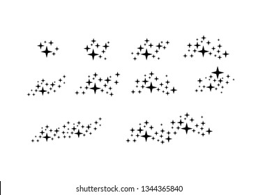 Set of falling star. Cloud of stars isolated on white background. Vector illustration. Meteoroid, comet, asteroid, stars