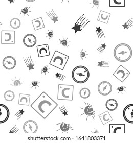 Set Falling star, Sunrise, Wind rose and Celsius on seamless pattern. Vector