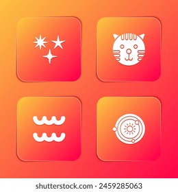Set Falling star, Tiger zodiac, Aquarius and Solar system icon. Vector