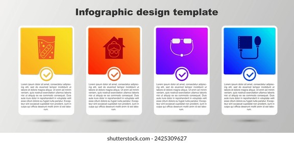 Set False jaw in glass, Nursing home, Eyeglasses and Blood pressure. Business infographic template. Vector