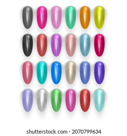 Set of false nails for manicure and Tips. Varnish color palette for nail extension. Artificial nails on white, vector format