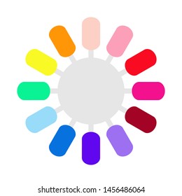 Set of false nails polish for manicure. Oval color lacquer palette with artificial nails, color swatches. Vector illustration