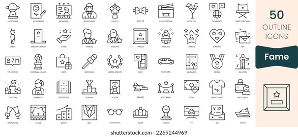 Set of fame icons. Thin linear style icons Pack. Vector Illustration