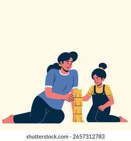 conjunto de um bloco de empilhamento de atividade familiar com ilustração Mom