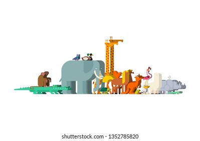 Set family animals. Pairs of beasts. Noah animal. Vector