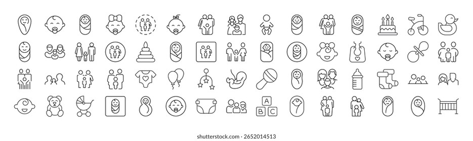 Set of Family, Baby, Infant, Parenthood Related Line Icons. Outline Signs for Graphic and Web Design, Apps, Adverts, Various Cards 
