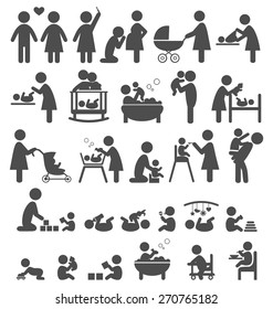 Set of family and baby pictograms flat icons isolated on white background