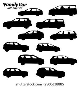 Set Family Car silhouettes vector illustration.