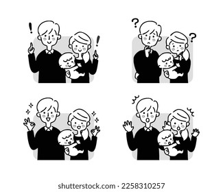 Set of family facial expressions and gestures.
