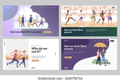 Set of family and friends spending leisure time together. Flat vector illustrations of people on summer vacation. Summer outdoor activities concept for banner, website design or landing web page