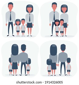 Set Family - Front view and Back View. Set. Stock flat vector illustration.