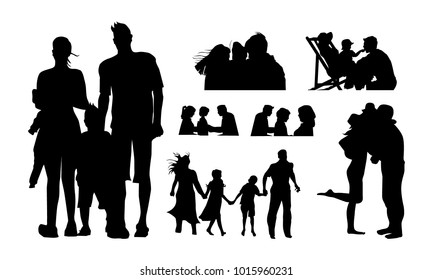 Set of Family Group Silhouette vector, Family Life Silhouette vector