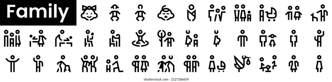 Set of family Icons. Black flat icon collection isolated on white Background