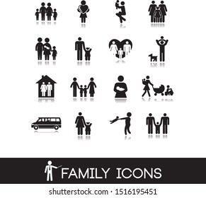 Set with family icons containing pictograms with mother, father, children and grandparents.
