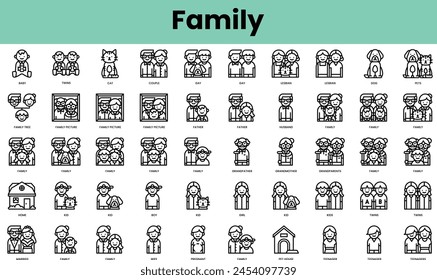 Set of family icons. Linear style icon bundle. Vector Illustration