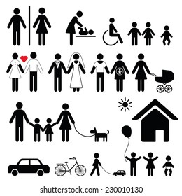 Set of family icons and signs for public places