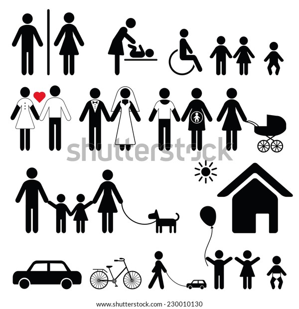 Set of family\
icons and signs for public\
places