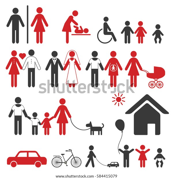 Set of\
family icons and signs for public places.\
