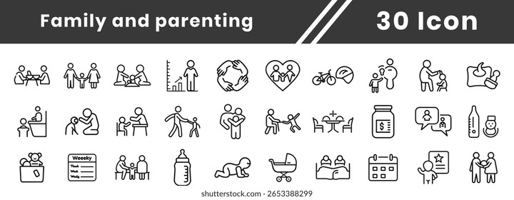  Conjunto de ícones Família e paternidade, incluindo Família, Bebê, Bebê, Casais, paternidade, gravidez, criança, terapia, adoção, funeral, finanças