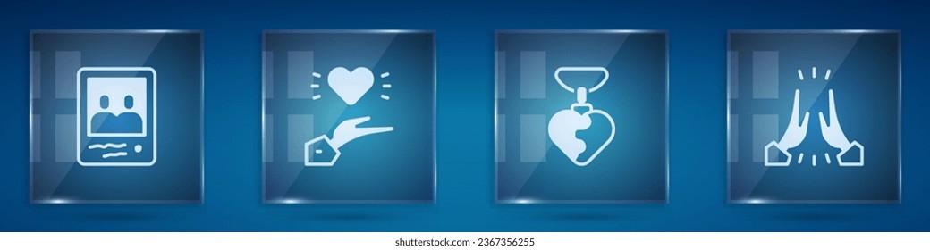 Set Family photo, Pleasant relationship, Necklace with heart shaped and Informal greeting. Square glass panels. Vector