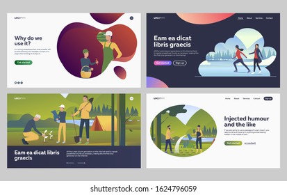 Set of family planting and harvesting together. Flat vector illustrations of people skating on ice rink. Winter sports, farming, gardening concept for banner, website design or landing web page