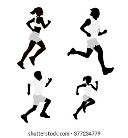 Set Family Running Silhouettes. Vector Illustration EPS10.