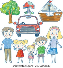 Set of family scribble style illustration