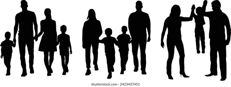 Set of family silhouette full body illustration in vector