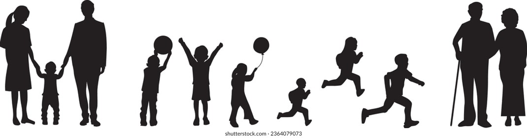 set of family silhouette illustration collection vector