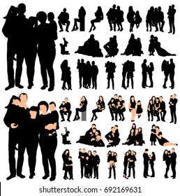 Set of family silhouettes, vector