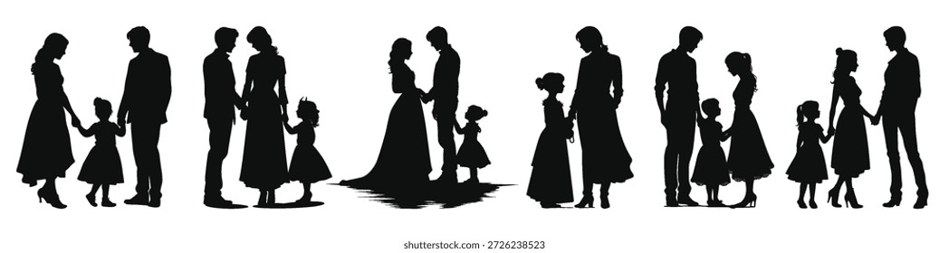 set of family silhouettes vector parent and children black 