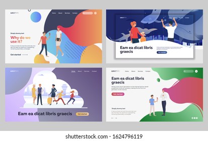 Set of family spending holidays together. Flat vector illustrations of couple on romantic date. Family leisure activities, romantic relationship concept for banner, website design or landing web page