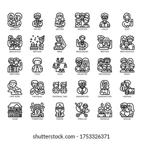 Set of Family thin line and pixel perfect icons for any web and app project. 