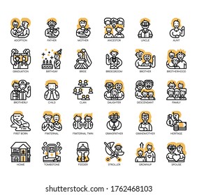 Set of Family thin line and pixel perfect icons for any web and app project. 