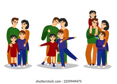 Set of family vector illustration, happy family with dad, mom, brother and sister
