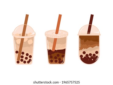 Set famous beverages Taiwan pearl brown sugar bubble milk tea drinks and bubble with different flavor and cup