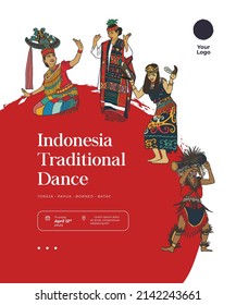 Conjunto de danza famosa de la ilustración de indonesia para plantilla de medio social mano ilustración de bailarín vector