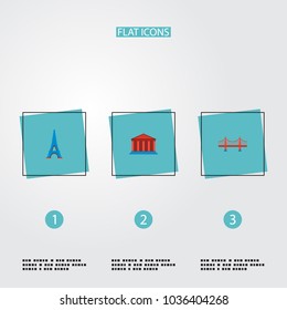 Set of famous icons flat style symbols with eiffel tower, academy, golden gate for your web mobile app logo design.