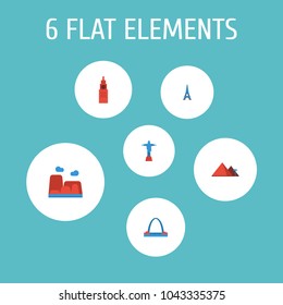 Set of famous icons flat style symbols with canyon, eiffel tower, kremlin and other icons for your web mobile app logo design.