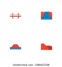 Set of famous icons flat style symbols with colosseum, tienanmen square, niagara falls and other icons for your web mobile app logo design.
