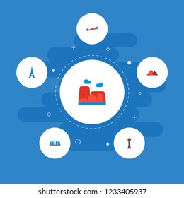 Set of famous icons flat style symbols with great wall, eiffel tower, giza and other icons for your web mobile app logo design.