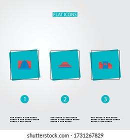 Set of famous icons flat style symbols with shibuya, niagara falls, tienanmen square and other icons for your web mobile app logo design.